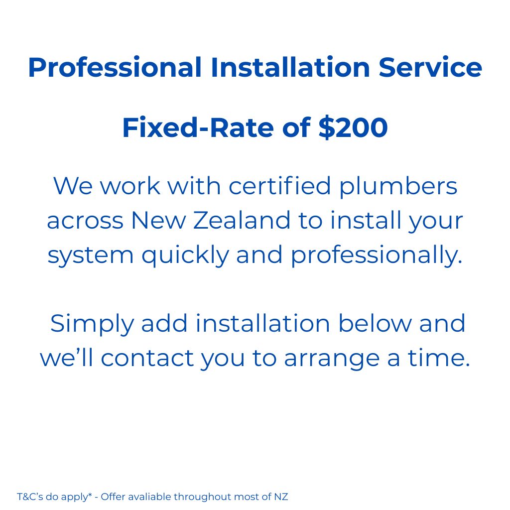 Advertisement for professional installation service with fixed-rate of $200, featuring text about certified plumbers in New Zealand.