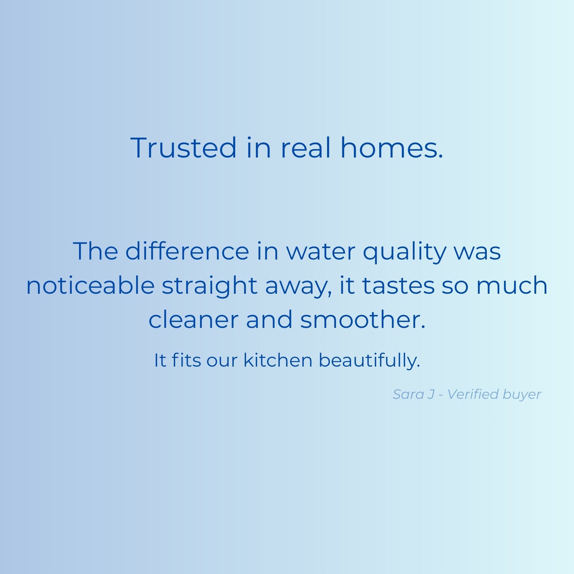 Blue background with text about water quality improvement and customer satisfaction.