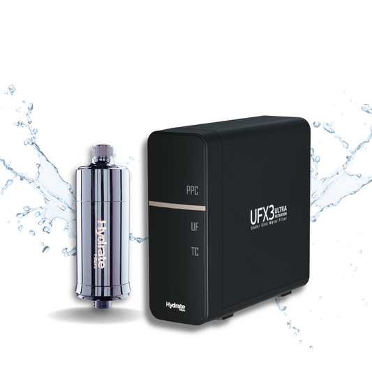 Water filter and shower filter with white background